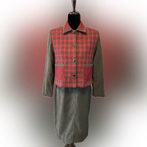 Vintage Lucia Plaid Wool and Corduroy Suit in Red & Olive size 4P